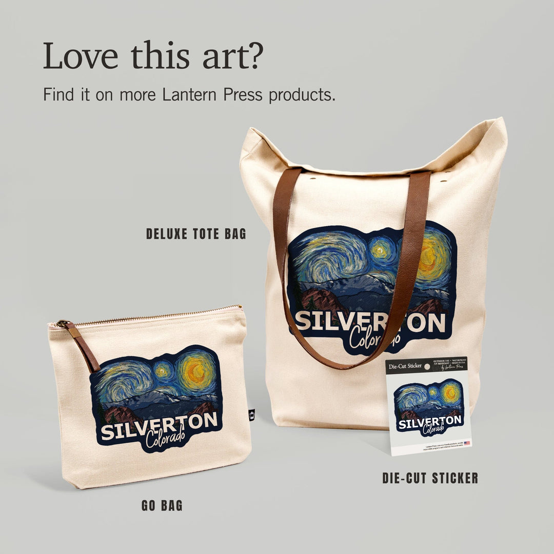 Silverton, Colorado, Pikes Peak, Starry Night, Contour, Lantern Press Artwork, Vinyl Sticker Sticker Lantern Press