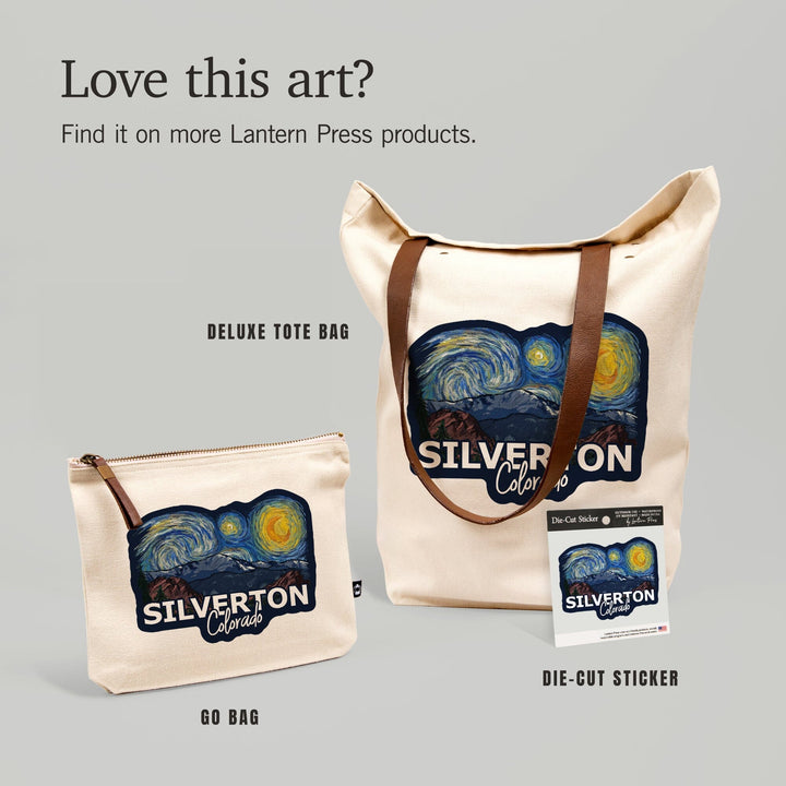 Silverton, Colorado, Pikes Peak, Starry Night, Contour, Lantern Press Artwork, Vinyl Sticker Sticker Lantern Press