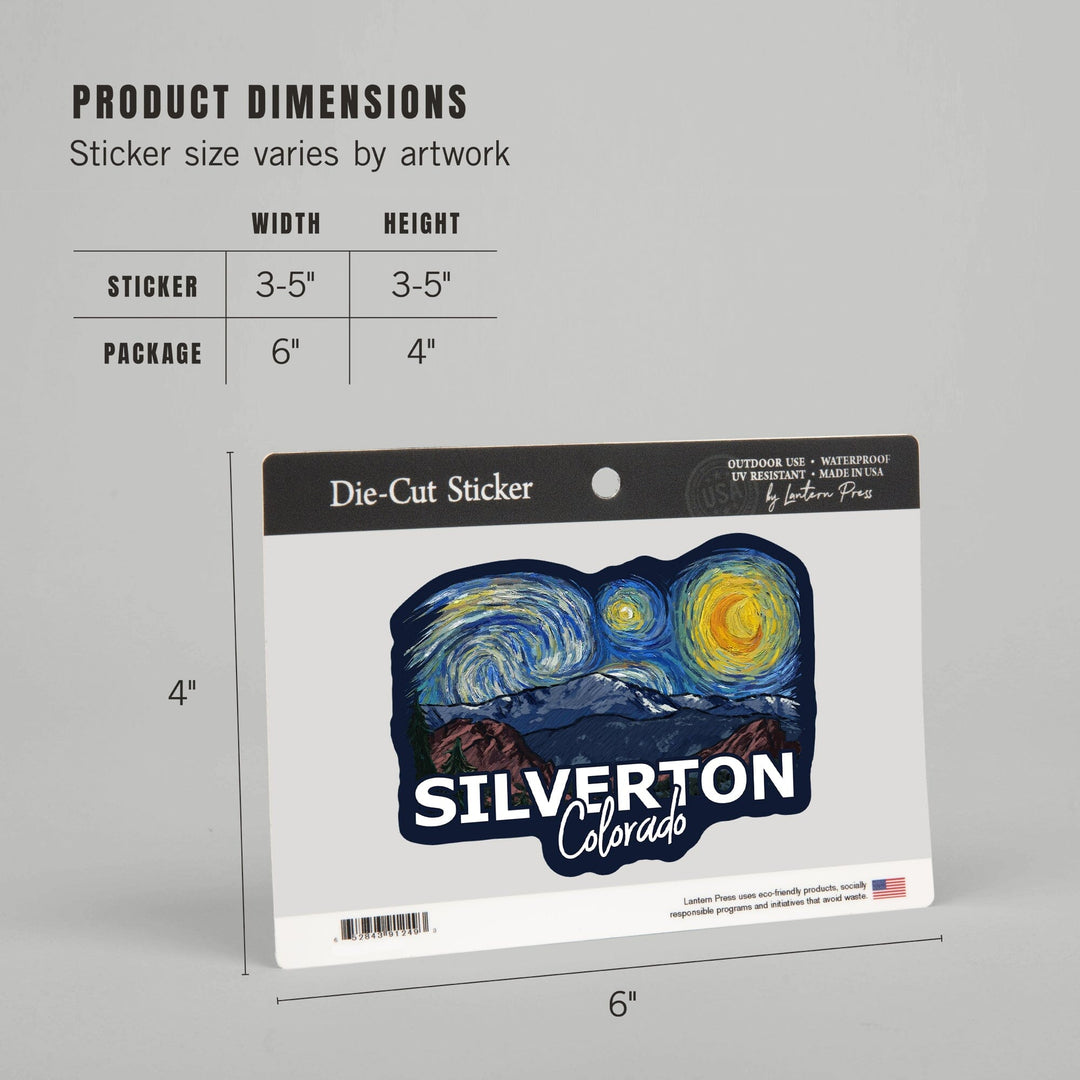 Silverton, Colorado, Pikes Peak, Starry Night, Contour, Lantern Press Artwork, Vinyl Sticker Sticker Lantern Press