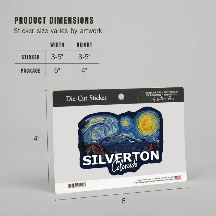 Silverton, Colorado, Pikes Peak, Starry Night, Contour, Lantern Press Artwork, Vinyl Sticker Sticker Lantern Press