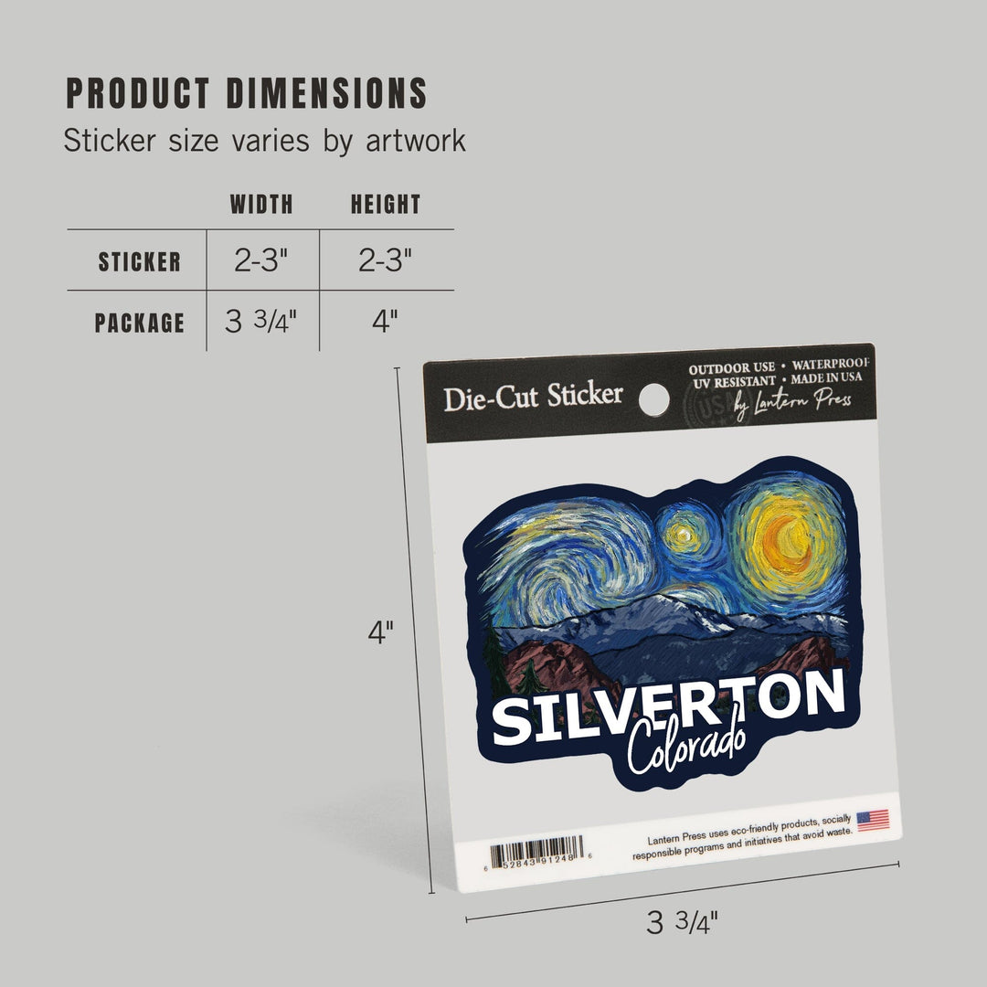 Silverton, Colorado, Pikes Peak, Starry Night, Contour, Lantern Press Artwork, Vinyl Sticker Sticker Lantern Press