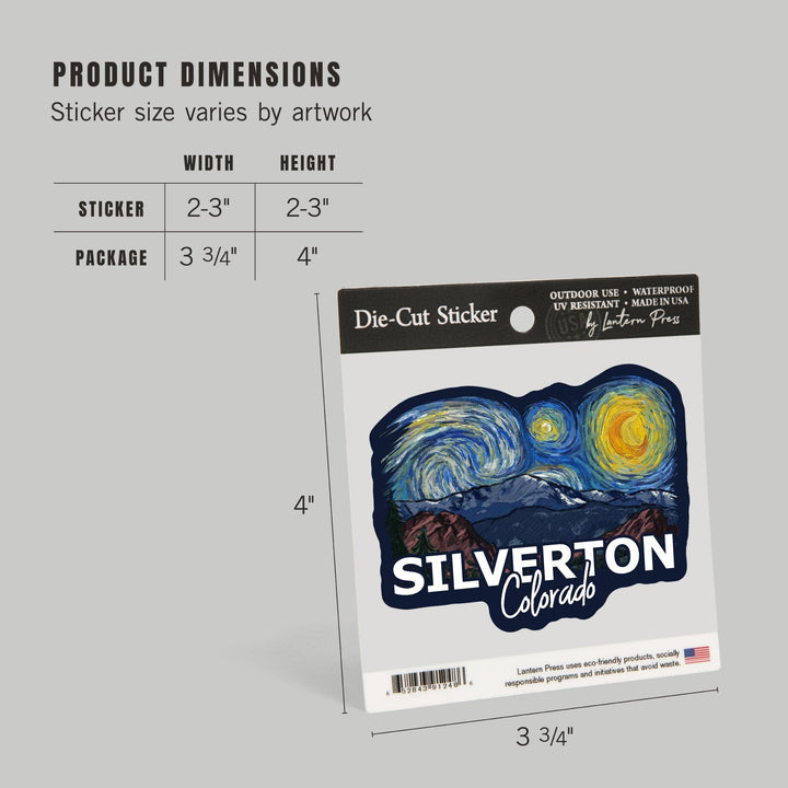Silverton, Colorado, Pikes Peak, Starry Night, Contour, Lantern Press Artwork, Vinyl Sticker Sticker Lantern Press