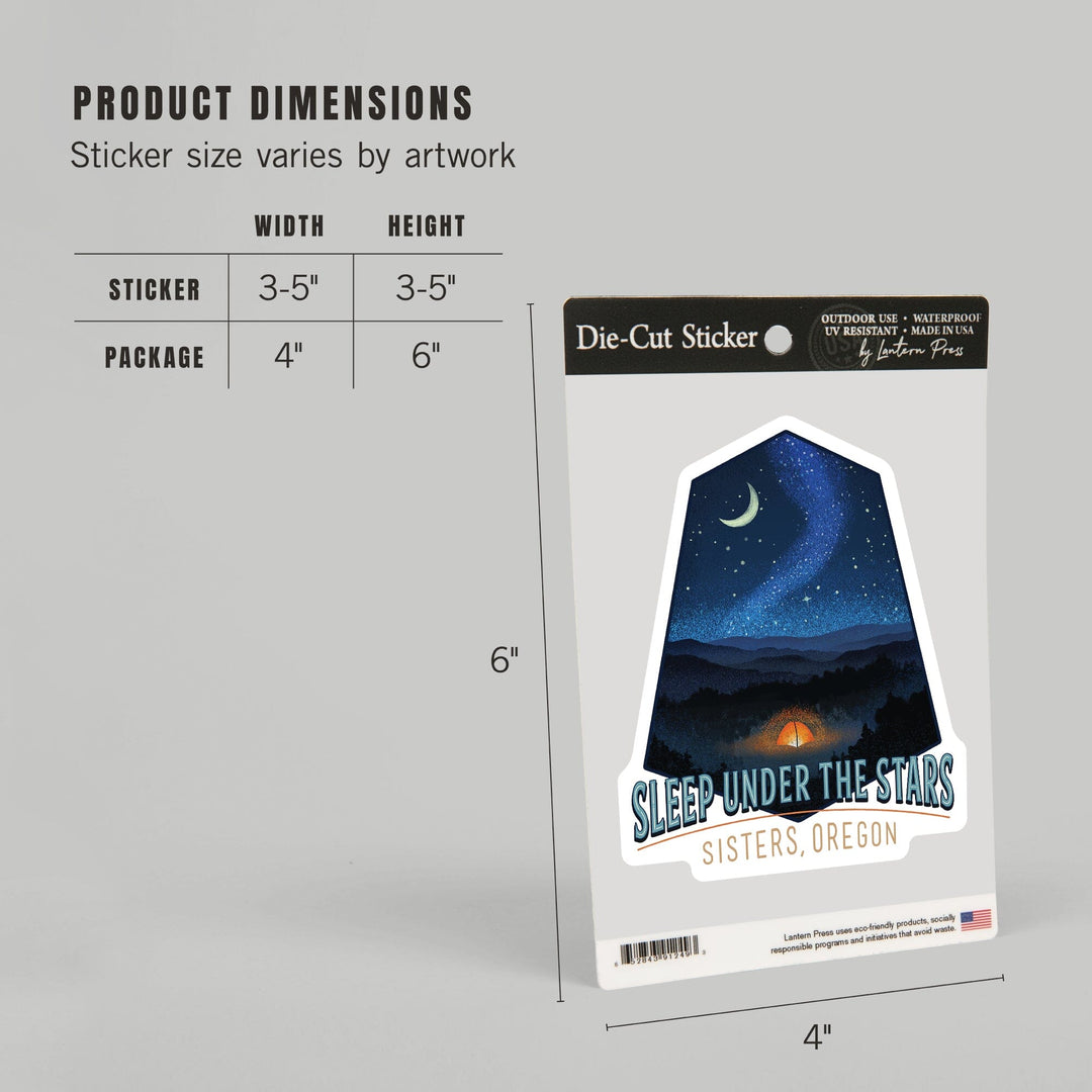 Sisters, Oregon, Sleep Under the Stars, Contour, Vinyl Sticker Sticker Lantern Press