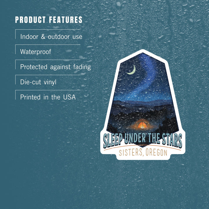 Sisters, Oregon, Sleep Under the Stars, Contour, Vinyl Sticker Sticker Lantern Press