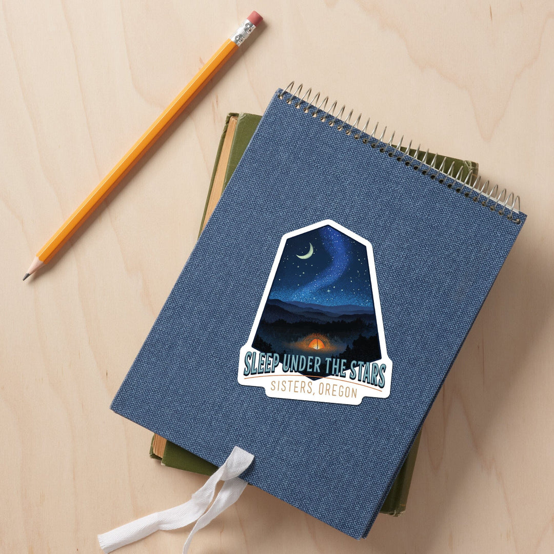 Sisters, Oregon, Sleep Under the Stars, Contour, Vinyl Sticker Sticker Lantern Press