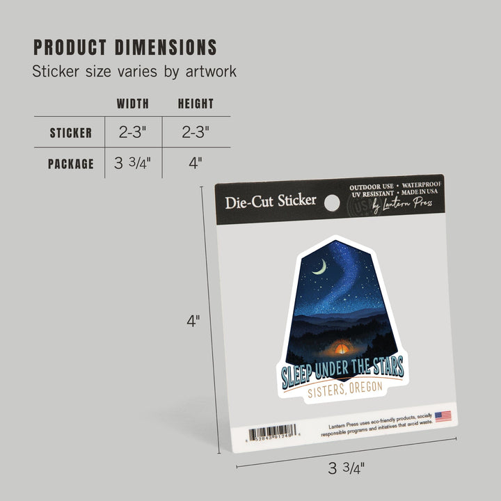 Sisters, Oregon, Sleep Under the Stars, Contour, Vinyl Sticker Sticker Lantern Press