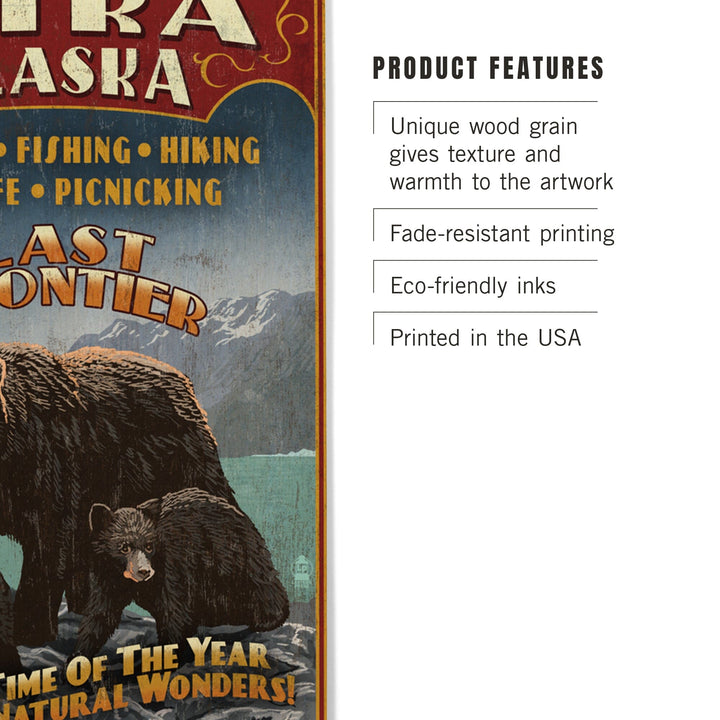 Sitka, Alaska, Black Bear Family Vintage Sign, Lantern Press Poster, Wood Signs and Postcards Wood Lantern Press