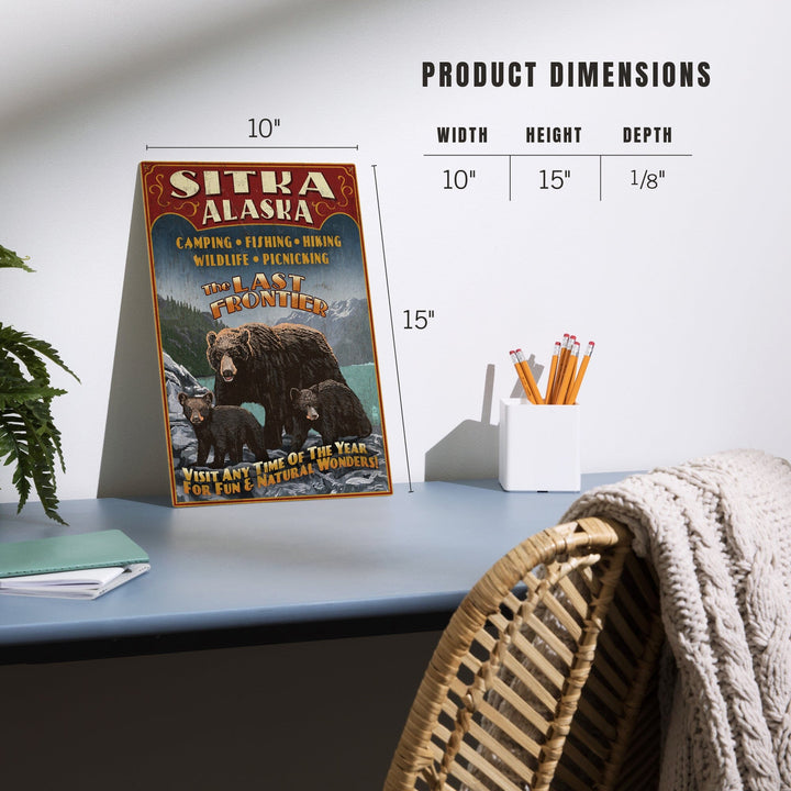 Sitka, Alaska, Black Bear Family Vintage Sign, Lantern Press Poster, Wood Signs and Postcards Wood Lantern Press