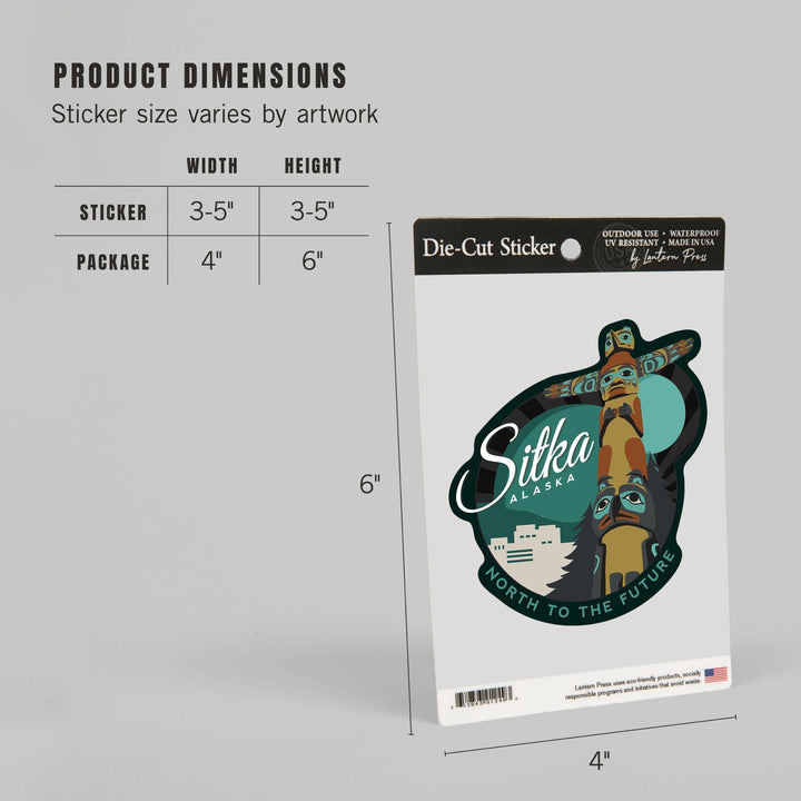 Sitka, Alaska, Totem, Contour, Lantern Press Artwork, Vinyl Sticker Sticker Lantern Press