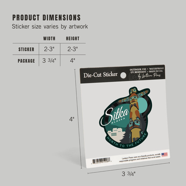Sitka, Alaska, Totem, Contour, Lantern Press Artwork, Vinyl Sticker Sticker Lantern Press