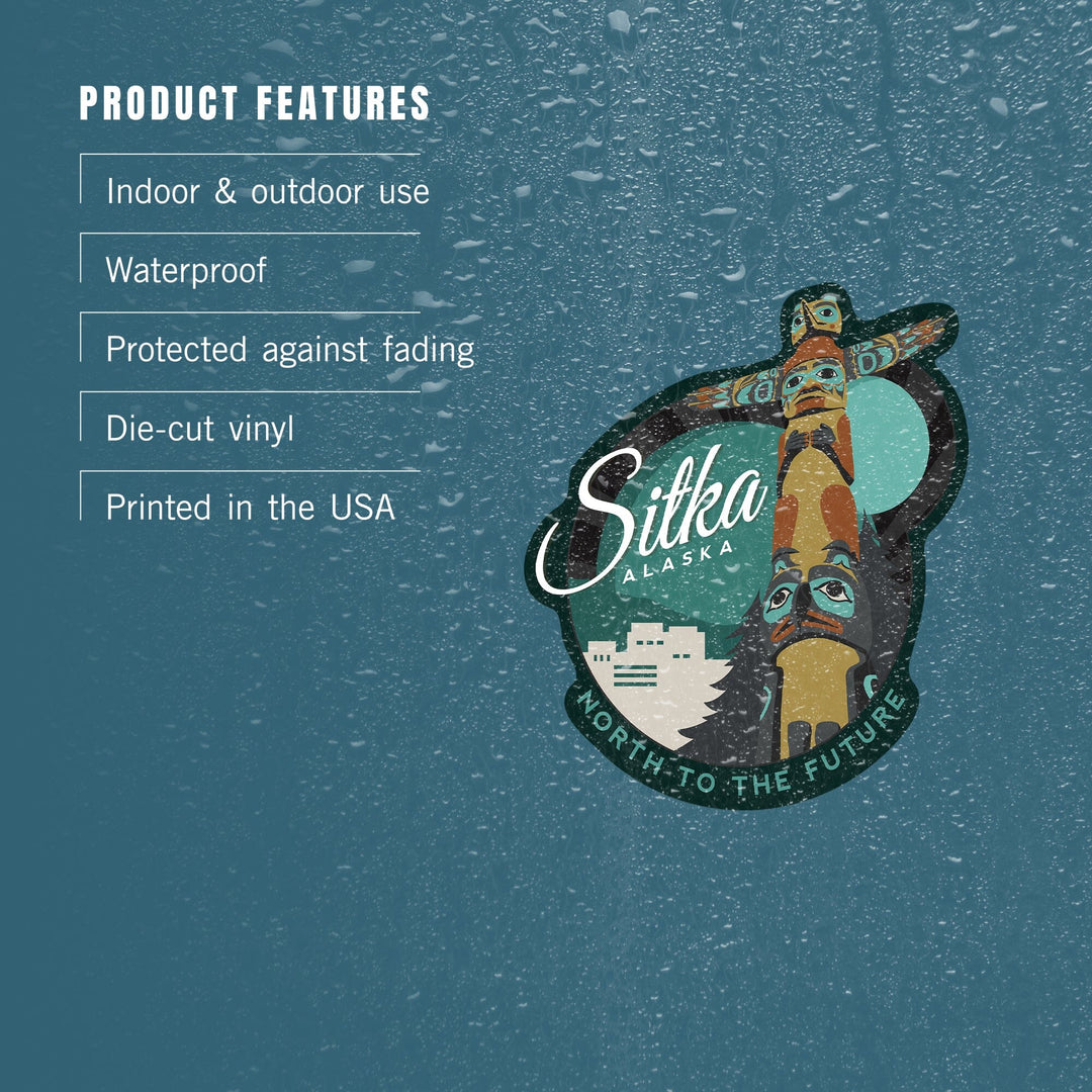Sitka, Alaska, Totem, Contour, Lantern Press Artwork, Vinyl Sticker Sticker Lantern Press