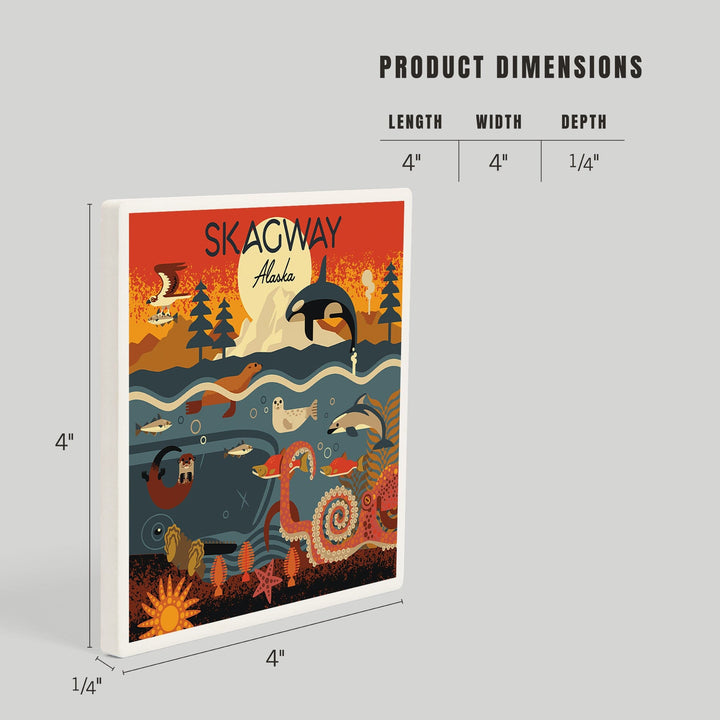 Skagway, Alaska, Geometric, Marine Animals, Coasters Coasters Lantern Press