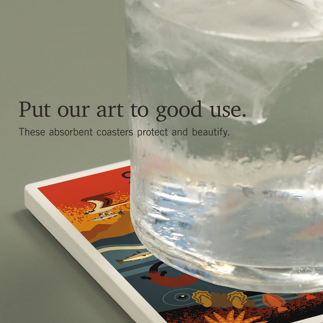 Skagway, Alaska, Geometric, Marine Animals, Coasters Coasters Lantern Press