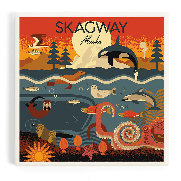 Skagway, Alaska, Geometric, Marine Animals, Coasters Coasters Lantern Press