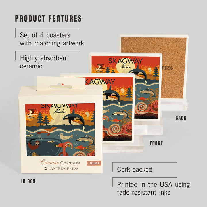 Skagway, Alaska, Geometric, Marine Animals, Coasters Coasters Lantern Press