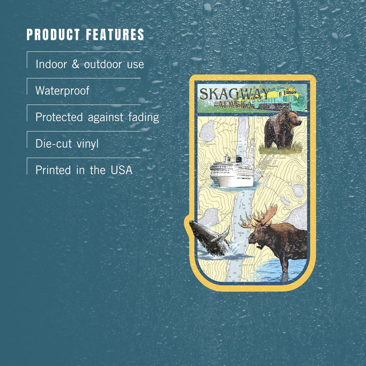 Skagway, Alaska, Nautical Chart, Contour, Vinyl Sticker Sticker Lantern Press
