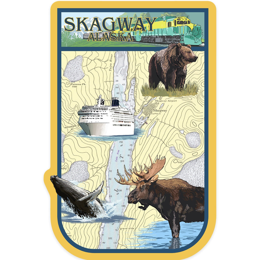 Skagway, Alaska, Nautical Chart, Contour, Vinyl Sticker Sticker Lantern Press