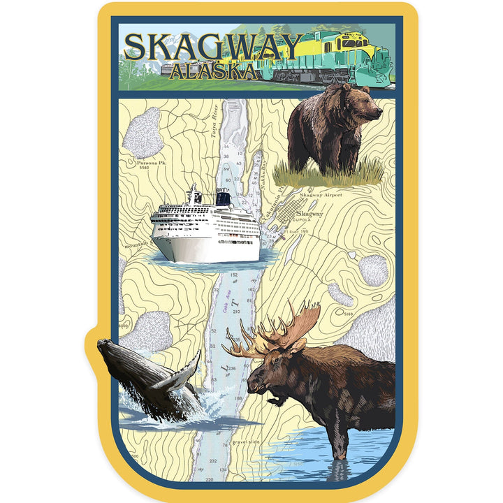 Skagway, Alaska, Nautical Chart, Contour, Vinyl Sticker Sticker Lantern Press