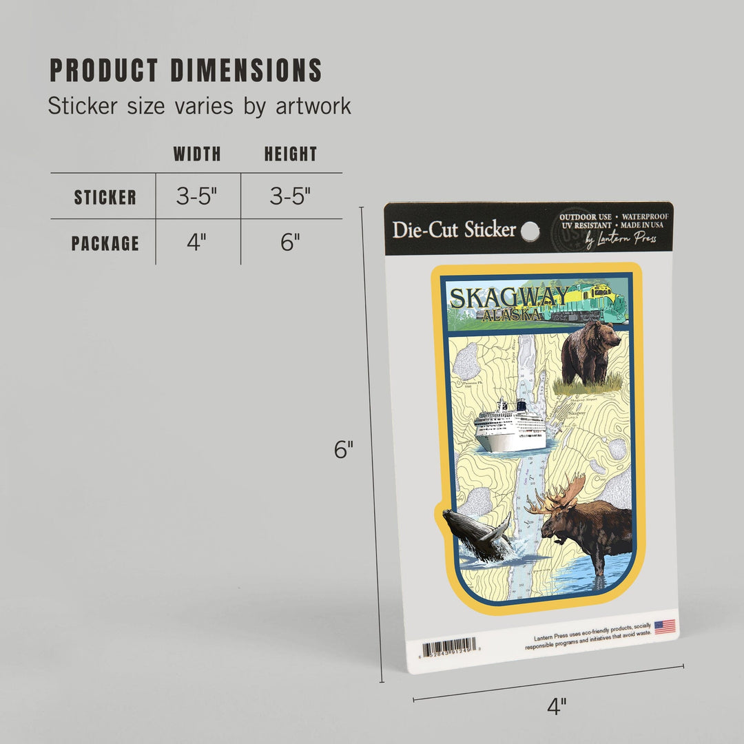 Skagway, Alaska, Nautical Chart, Contour, Vinyl Sticker Sticker Lantern Press
