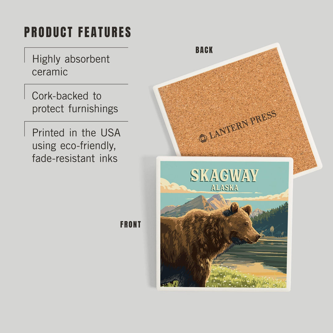 Skagway, Alaska, Painterly, Bear, Coasters Coasters Lantern Press