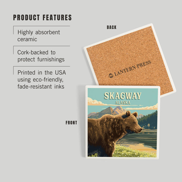Skagway, Alaska, Painterly, Bear, Coasters Coasters Lantern Press