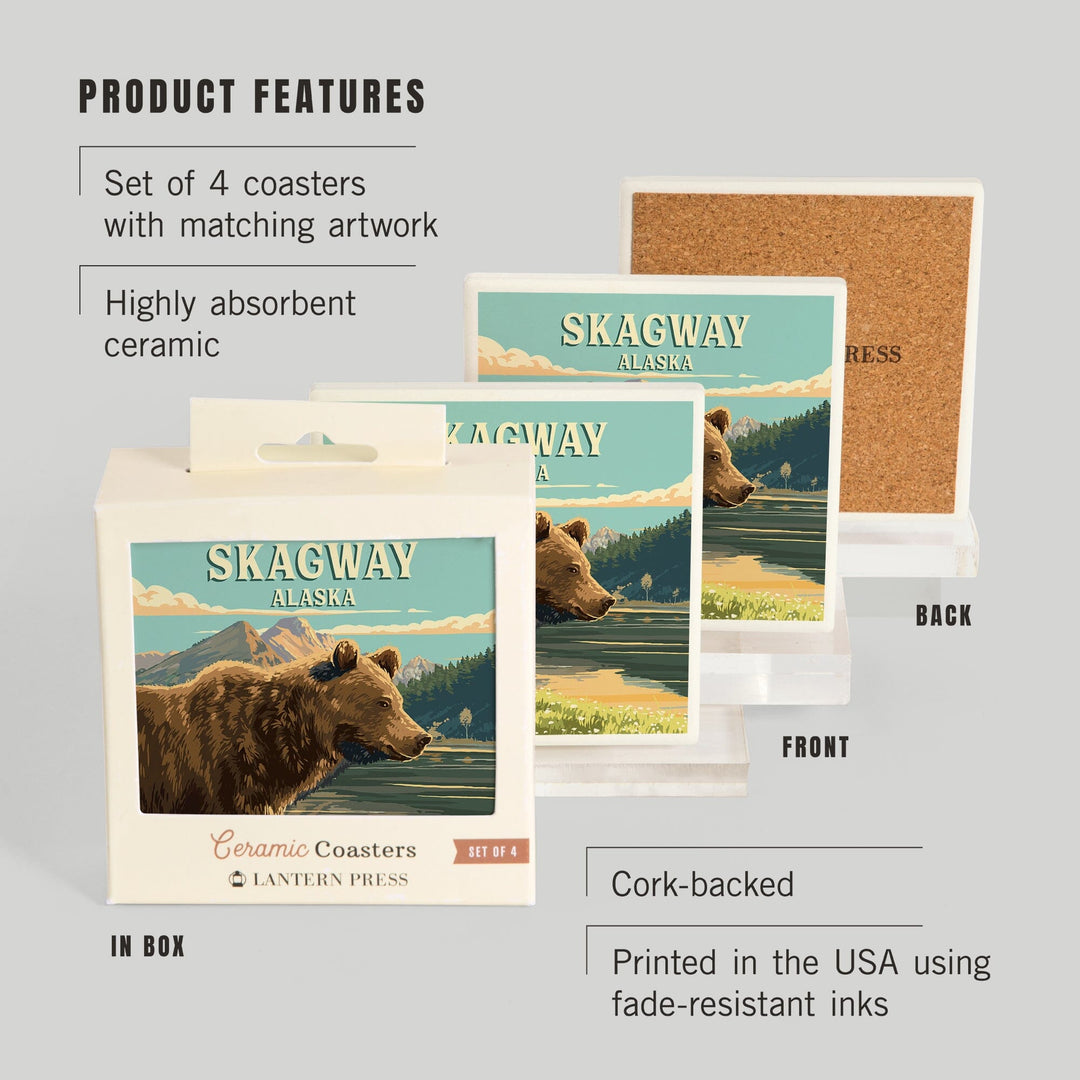 Skagway, Alaska, Painterly, Bear, Coasters Coasters Lantern Press