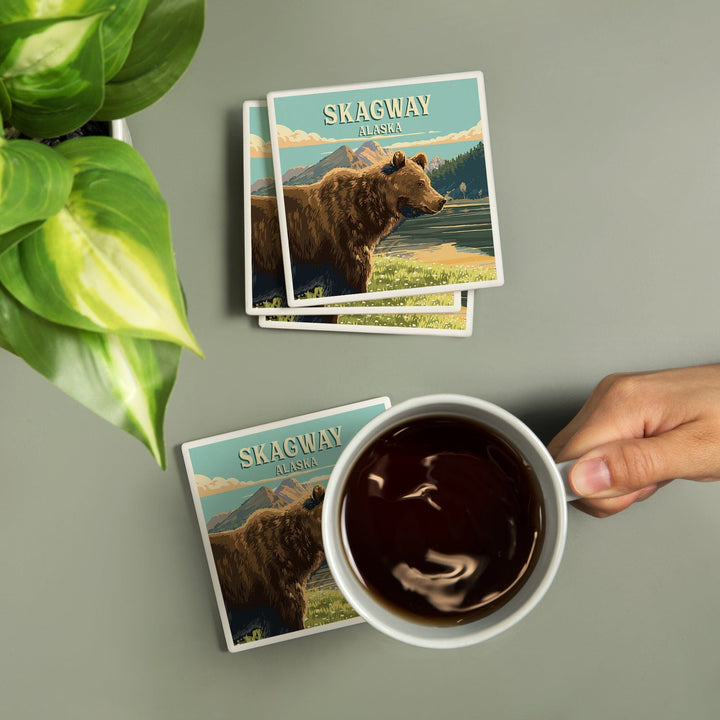 Skagway, Alaska, Painterly, Bear, Coasters Coasters Lantern Press