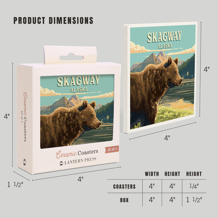 Skagway, Alaska, Painterly, Bear, Coasters Coasters Lantern Press