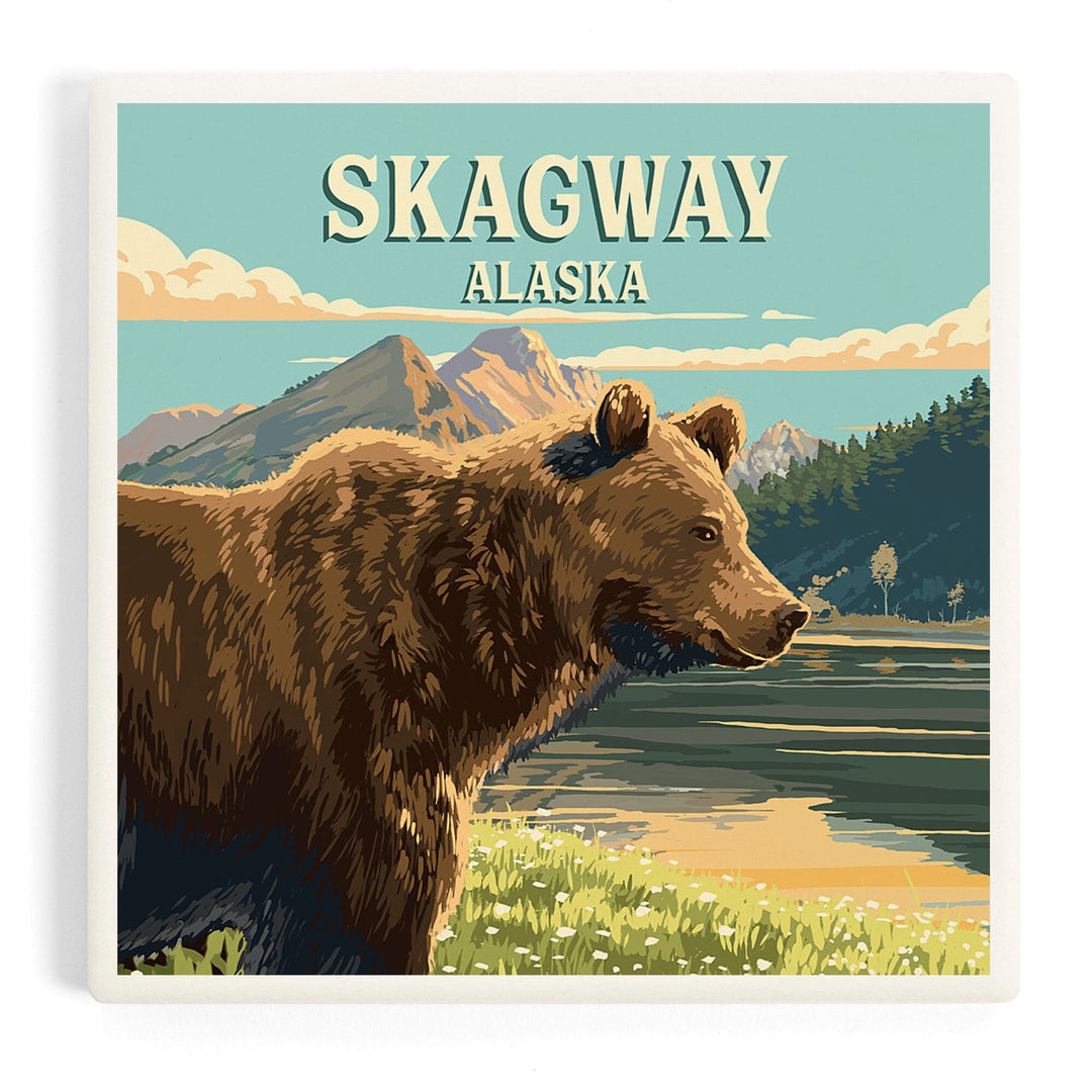 Skagway, Alaska, Painterly, Bear, Coasters Coasters Lantern Press Coaster
