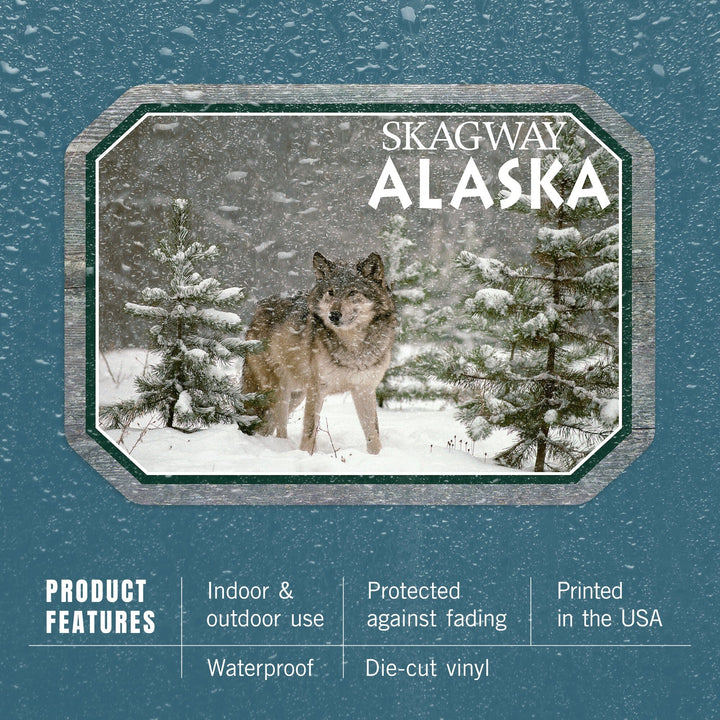 Skagway, Alaska, Wolf in Snow, Contour, Vinyl Sticker Sticker Lantern Press