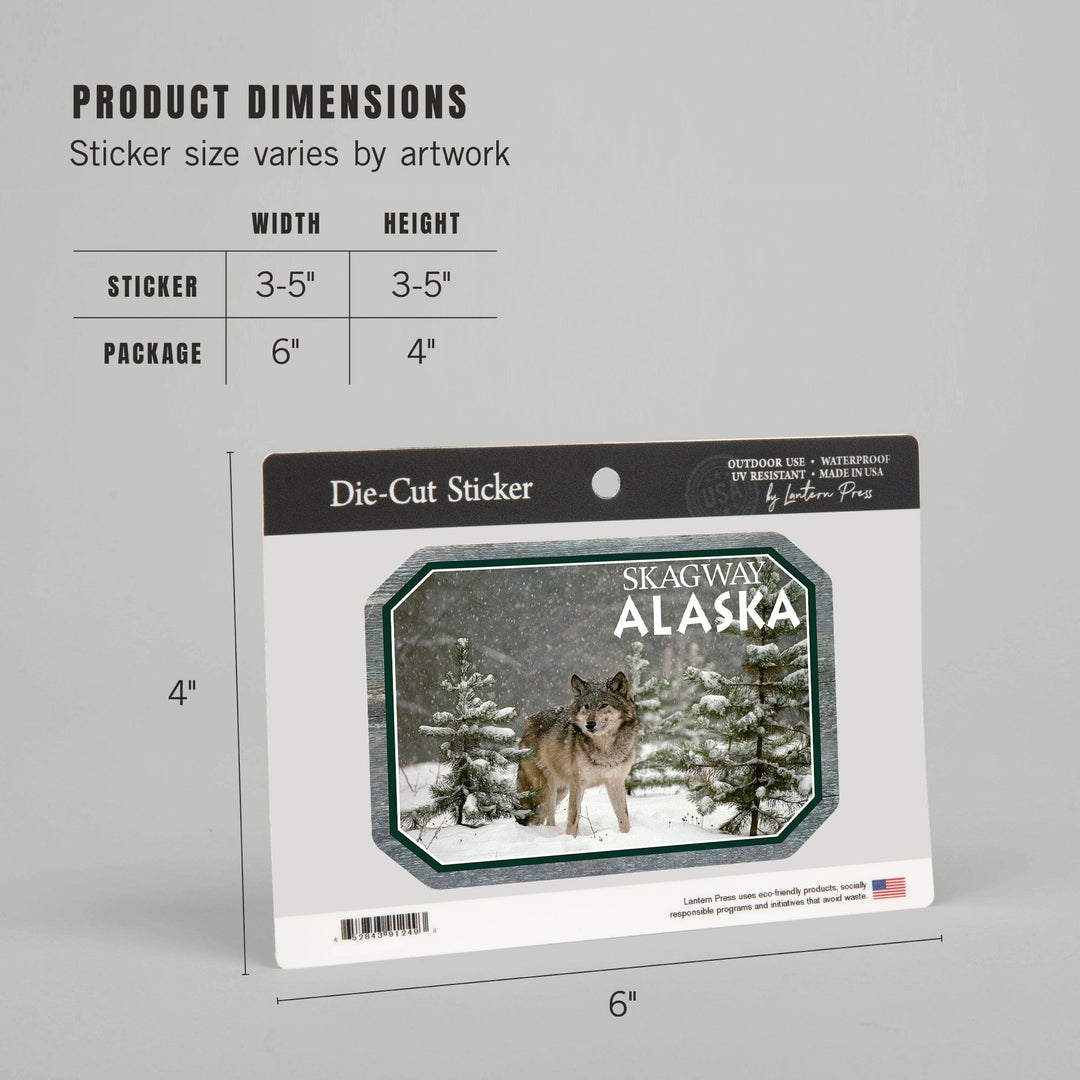 Skagway, Alaska, Wolf in Snow, Contour, Vinyl Sticker Sticker Lantern Press