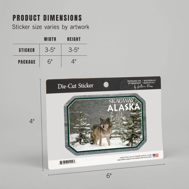Skagway, Alaska, Wolf in Snow, Contour, Vinyl Sticker Sticker Lantern Press