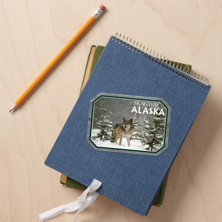 Skagway, Alaska, Wolf in Snow, Contour, Vinyl Sticker Sticker Lantern Press