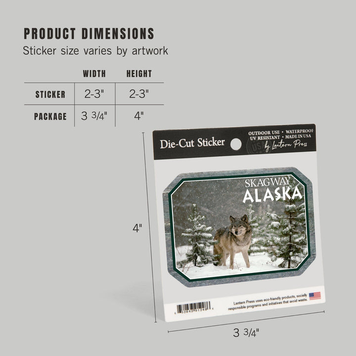 Skagway, Alaska, Wolf in Snow, Contour, Vinyl Sticker Sticker Lantern Press