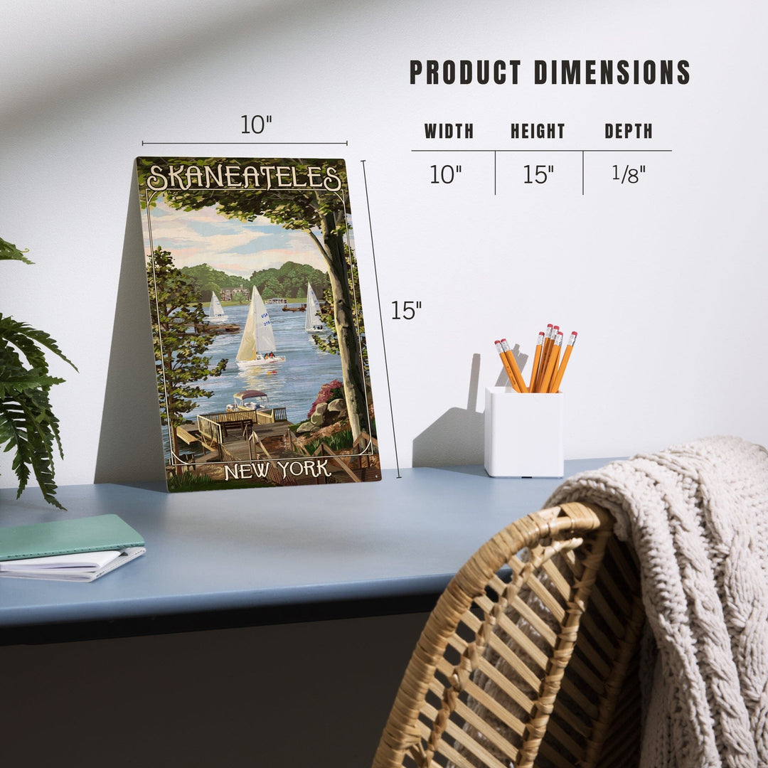 Skaneateles, New York, Lake View with Sailboats, Lantern Press Artwork, Wood Signs and Postcards Wood Lantern Press