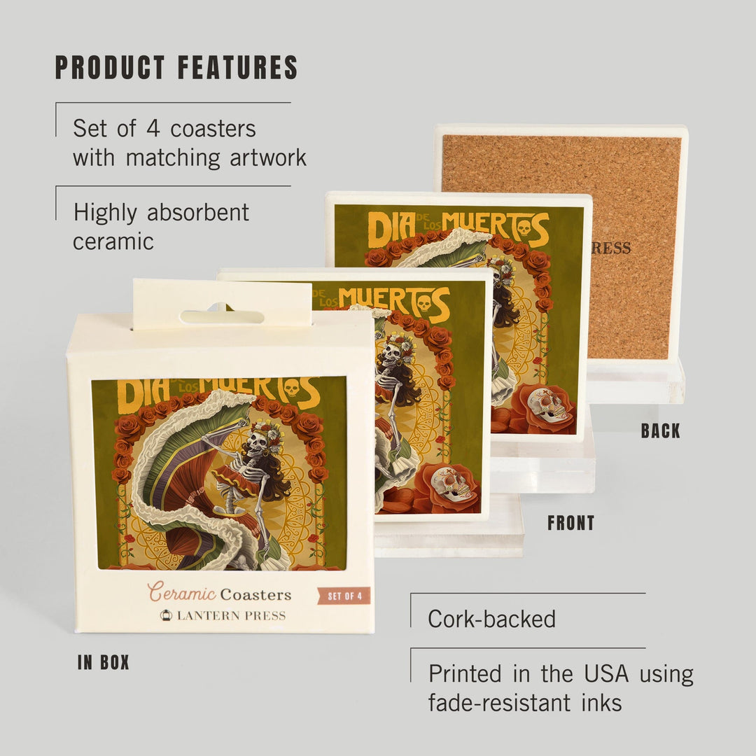 Skeleton Dancing, Day of the Dead, Coasters Coasters Lantern Press