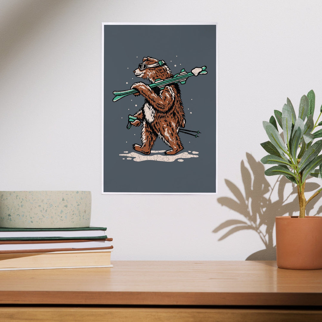 Ski Bear, Distressed Vector, Art & Giclee Prints Art Lantern Press