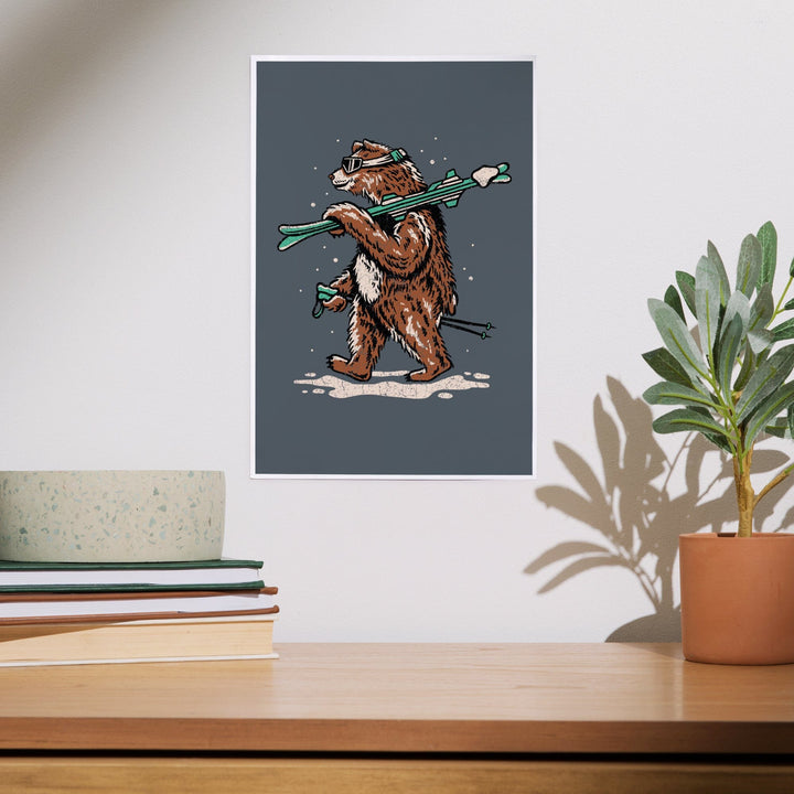 Ski Bear, Distressed Vector, Art & Giclee Prints Art Lantern Press