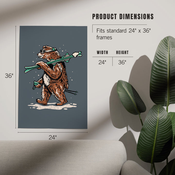 Ski Bear, Distressed Vector, Art & Giclee Prints Art Lantern Press