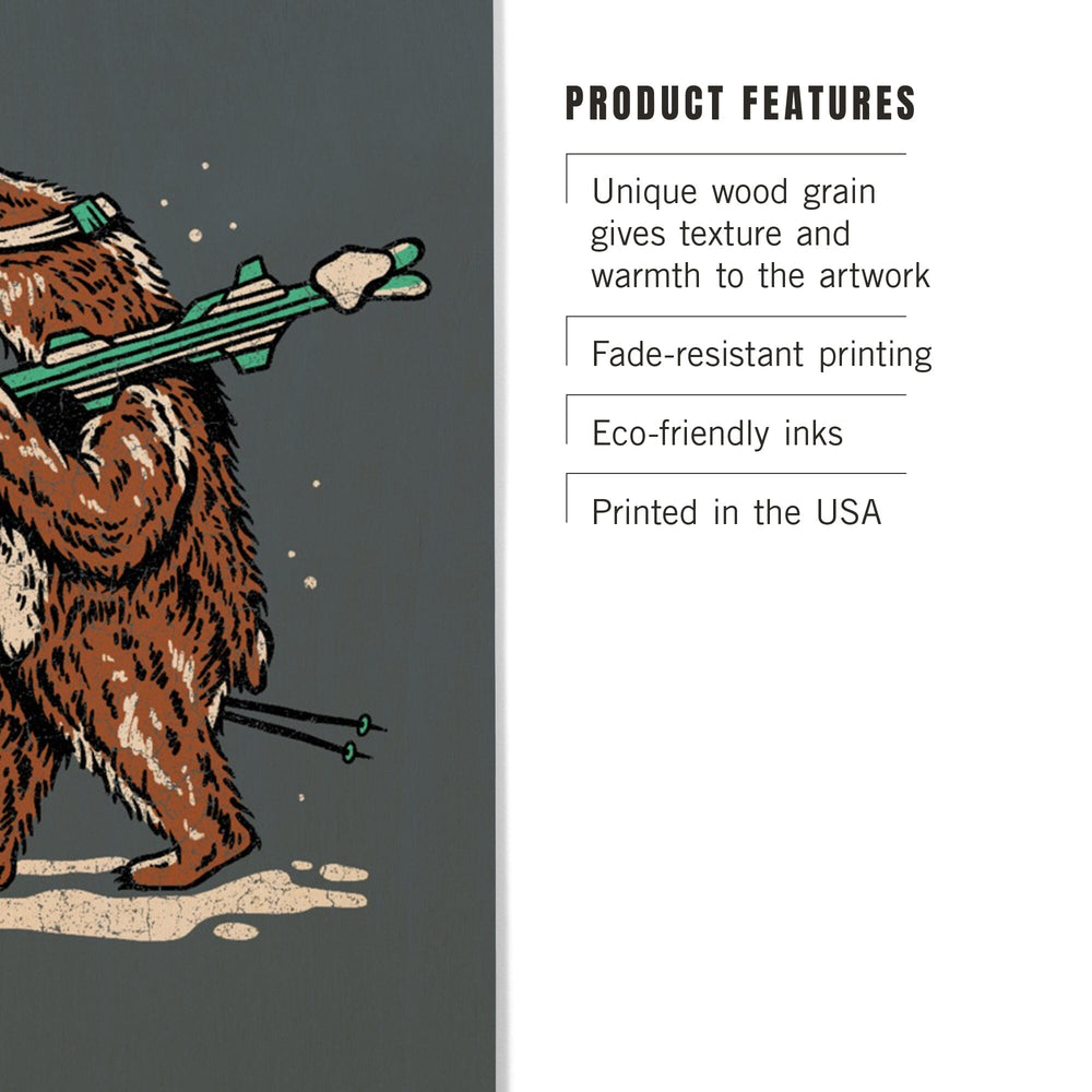 Ski Bear, Distressed Vector, Lantern Press Artwork, Wood Signs and Postcards Wood Lantern Press