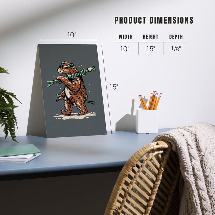 Ski Bear, Distressed Vector, Lantern Press Artwork, Wood Signs and Postcards Wood Lantern Press