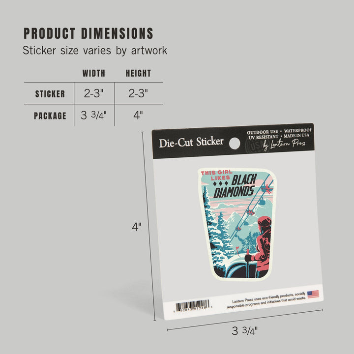 Ski Black Diamond, Contour, Lantern Press Artwork, Vinyl Sticker Sticker Lantern Press