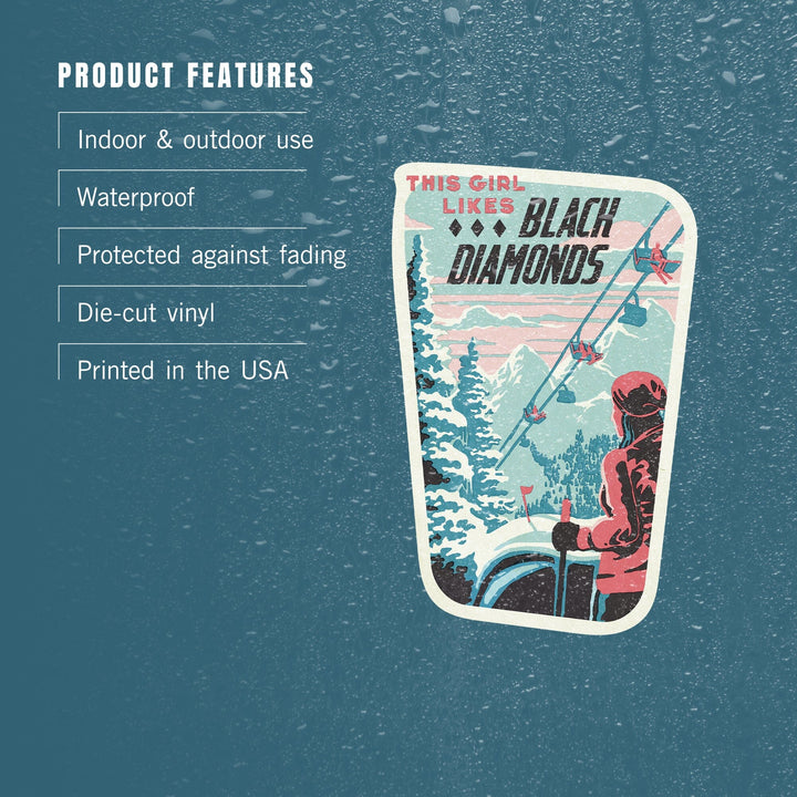 Ski Black Diamond, Contour, Lantern Press Artwork, Vinyl Sticker Sticker Lantern Press