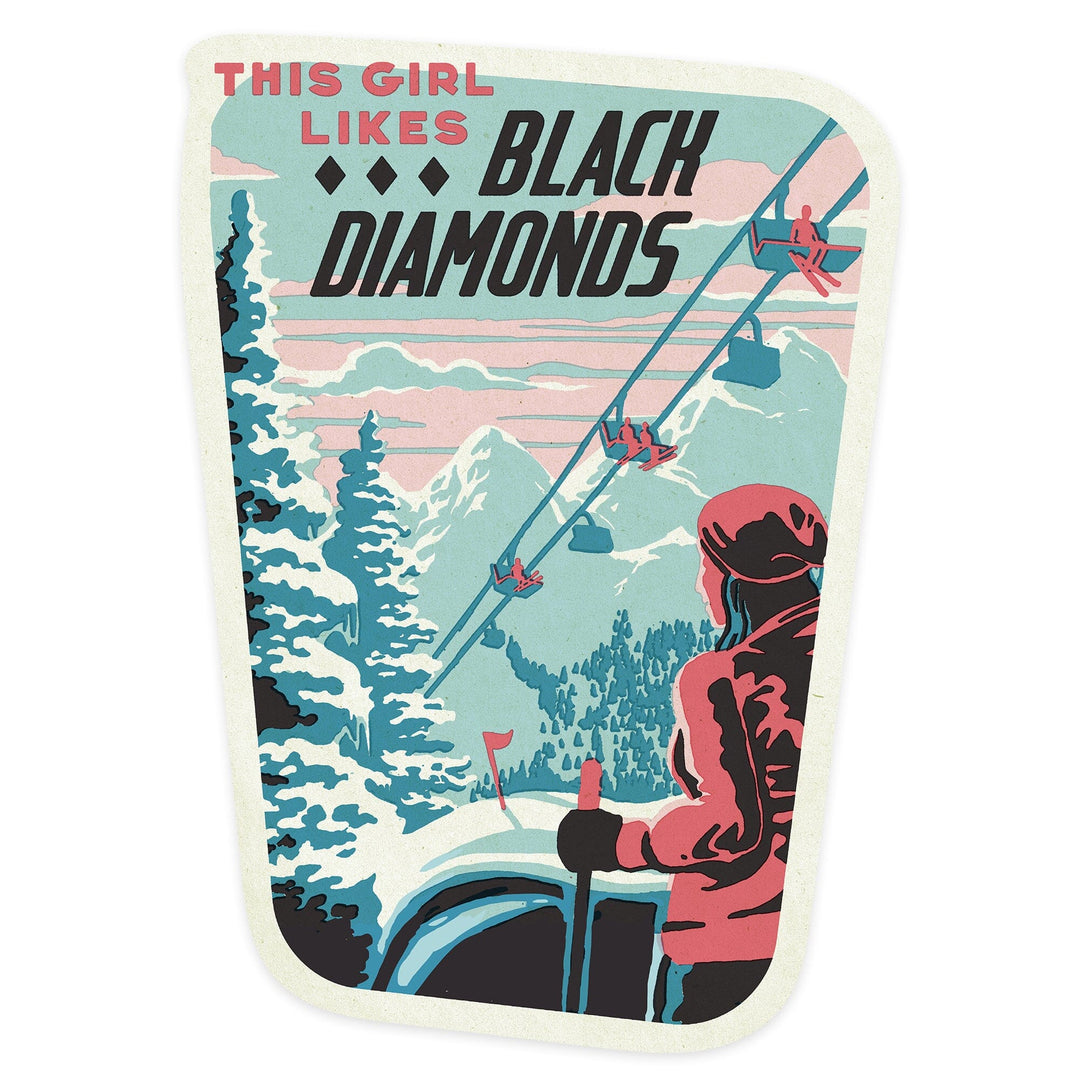 Ski Black Diamond, Contour, Lantern Press Artwork, Vinyl Sticker Sticker Lantern Press
