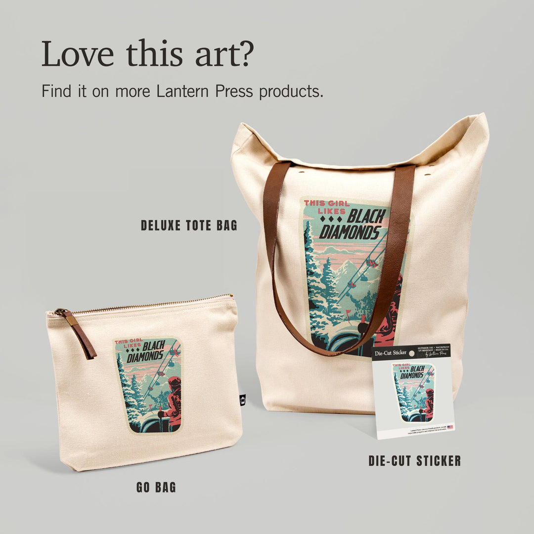 Ski Black Diamond, Contour, Lantern Press Artwork, Vinyl Sticker Sticker Lantern Press