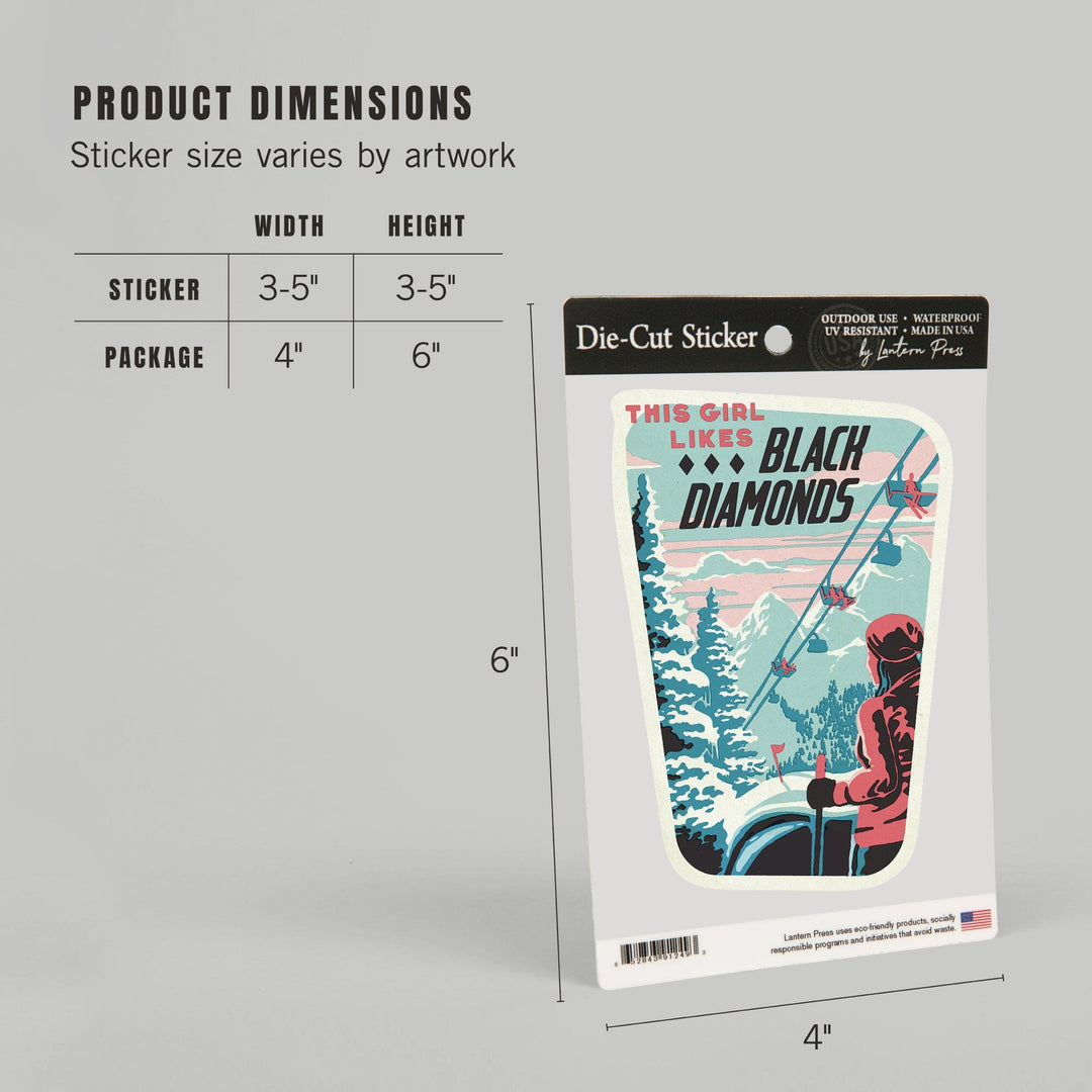 Ski Black Diamond, Contour, Lantern Press Artwork, Vinyl Sticker Sticker Lantern Press