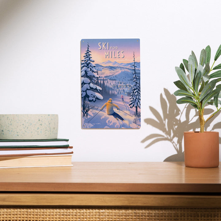 Ski for Miles, Skiing, Wood Signs and Postcards Wood Lantern Press