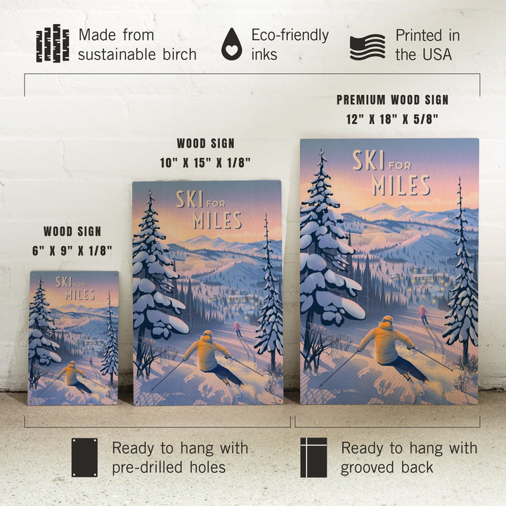 Ski for Miles, Skiing, Wood Signs and Postcards Wood Lantern Press