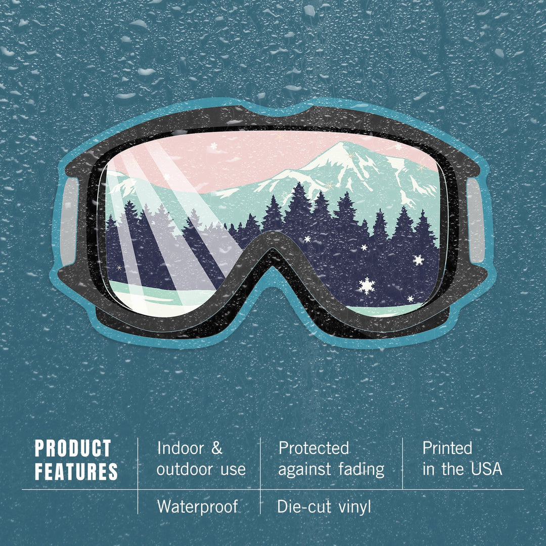 Ski Goggles, Pink & Aqua, Contour, Lantern Press Artwork, Vinyl Sticker Sticker Lantern Press