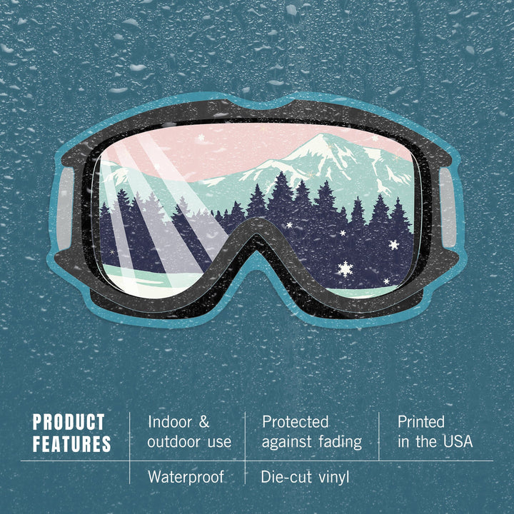 Ski Goggles, Pink & Aqua, Contour, Lantern Press Artwork, Vinyl Sticker Sticker Lantern Press